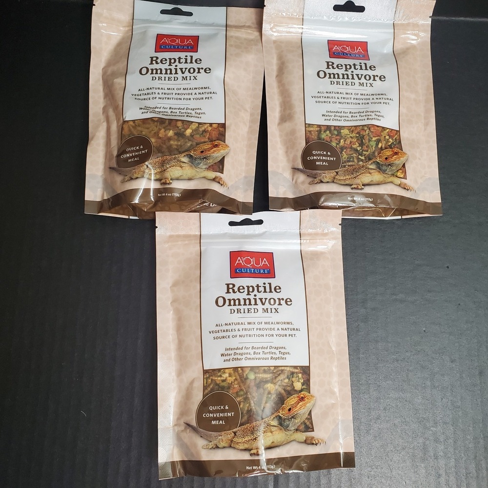Aqua Culture Reptile Omnivore Dried Mix, 4 oz, 3pk Dried Mealworms Veg Fruit Mix